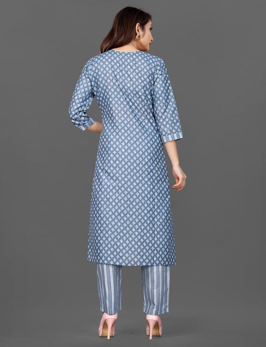 Silkonic Kalki Blue Mirror Work Cotton Kurta Set