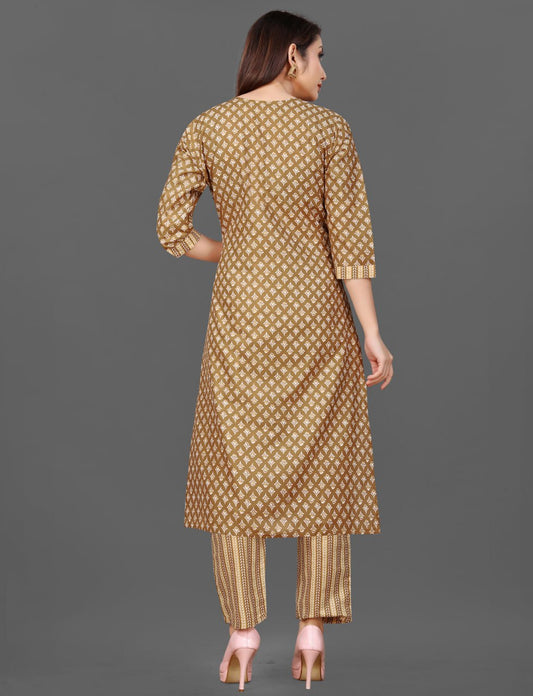 Brown Pure Cotton Kurta Set with Mirror Work – SILKONIC