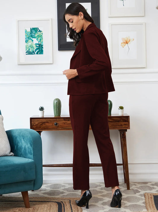 SILKONIC Women's Maroon Blazer Co-ord Set – Power Chic Look