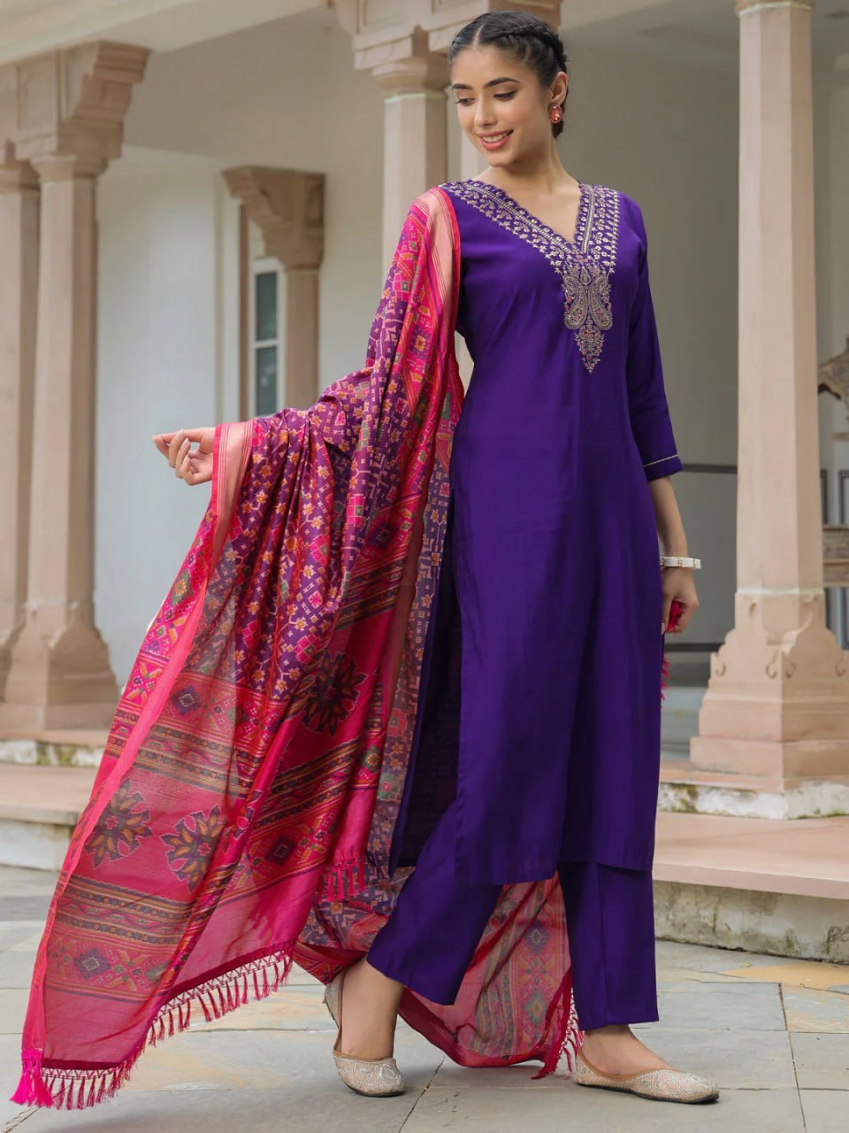 Noor Embroidered Purple Ethnic Set