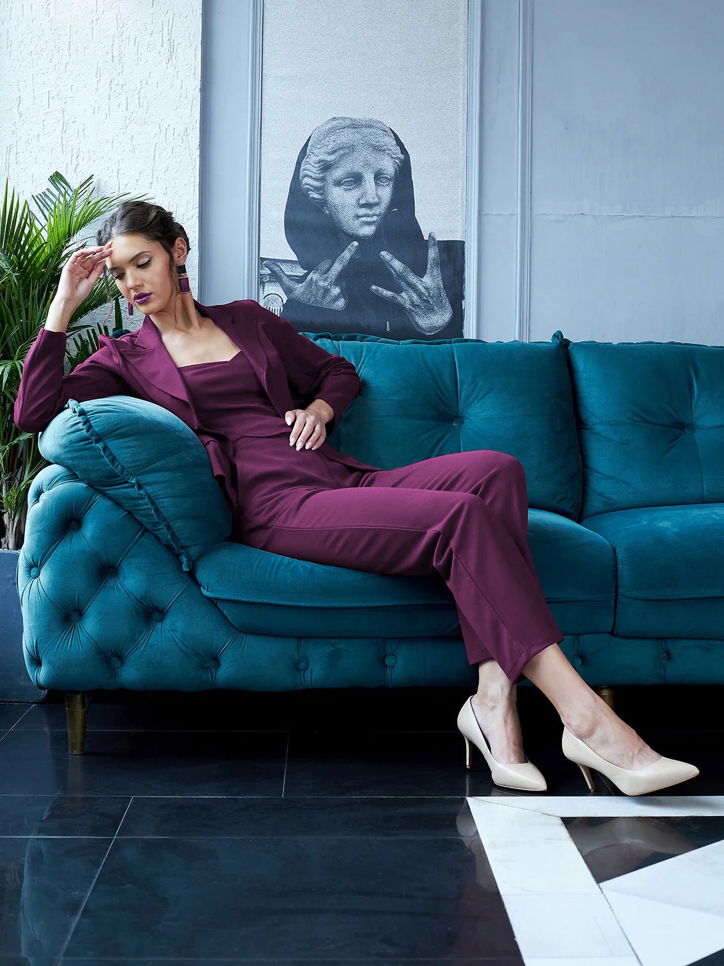 SILKONIC Women's Deep Purple Blazer Co-ord Set – Royal & Refined