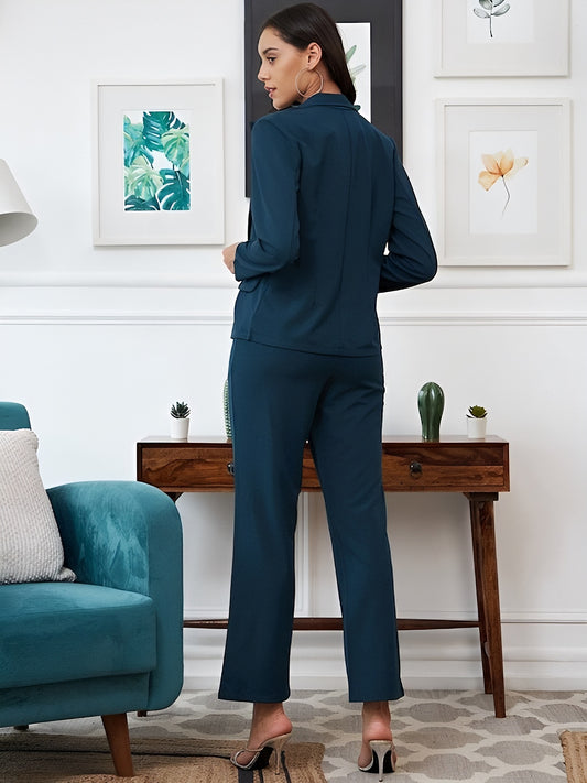 SILKONIC Women's Teal Blue Blazer Co-ord Set – Modern & Cool