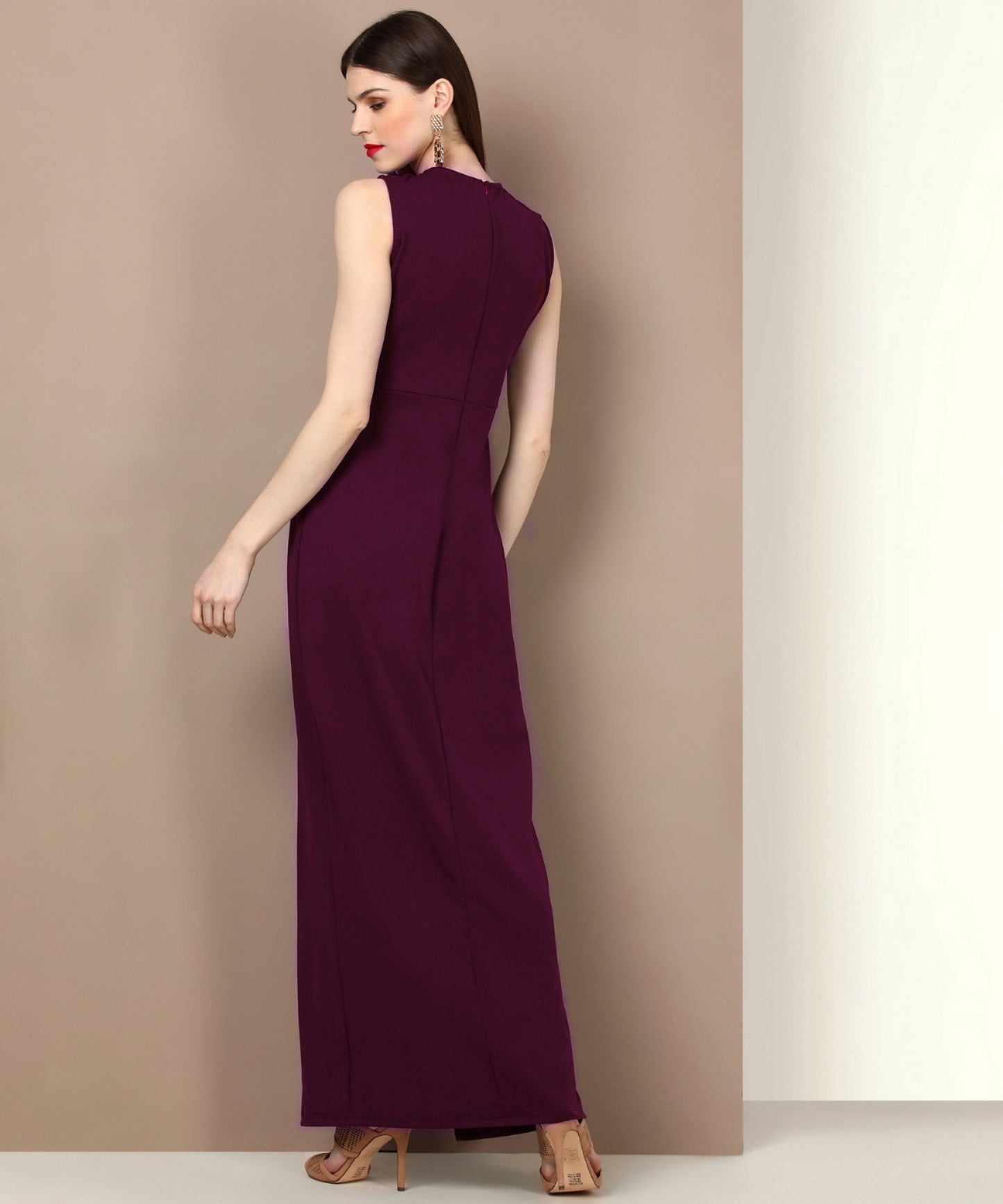 Wine Sleeveless Keyhole Neck Bodycon Maxi Dress for Women – Party & Evening Wear