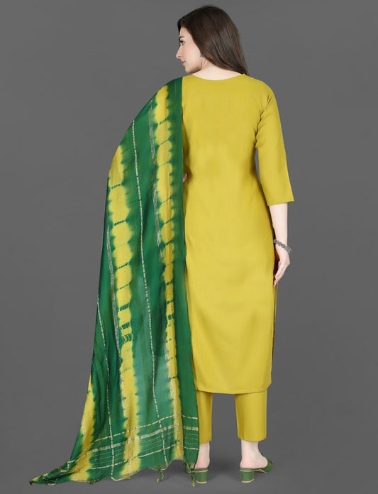 Sunlit Bloom Embroidered Yellow Cotton Blend Suit Set with Chanderi Dupatta
