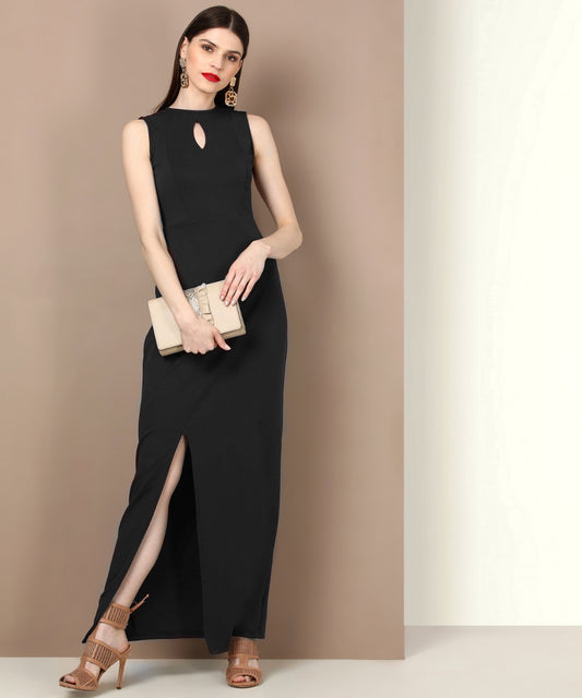 Black Sleeveless Keyhole Neck Bodycon Maxi Dress for Women – Party Wear