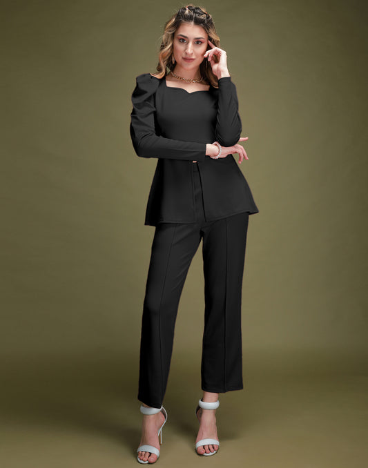 SILKONIC Black Peplum Co-Ord Set – Timeless Elegance