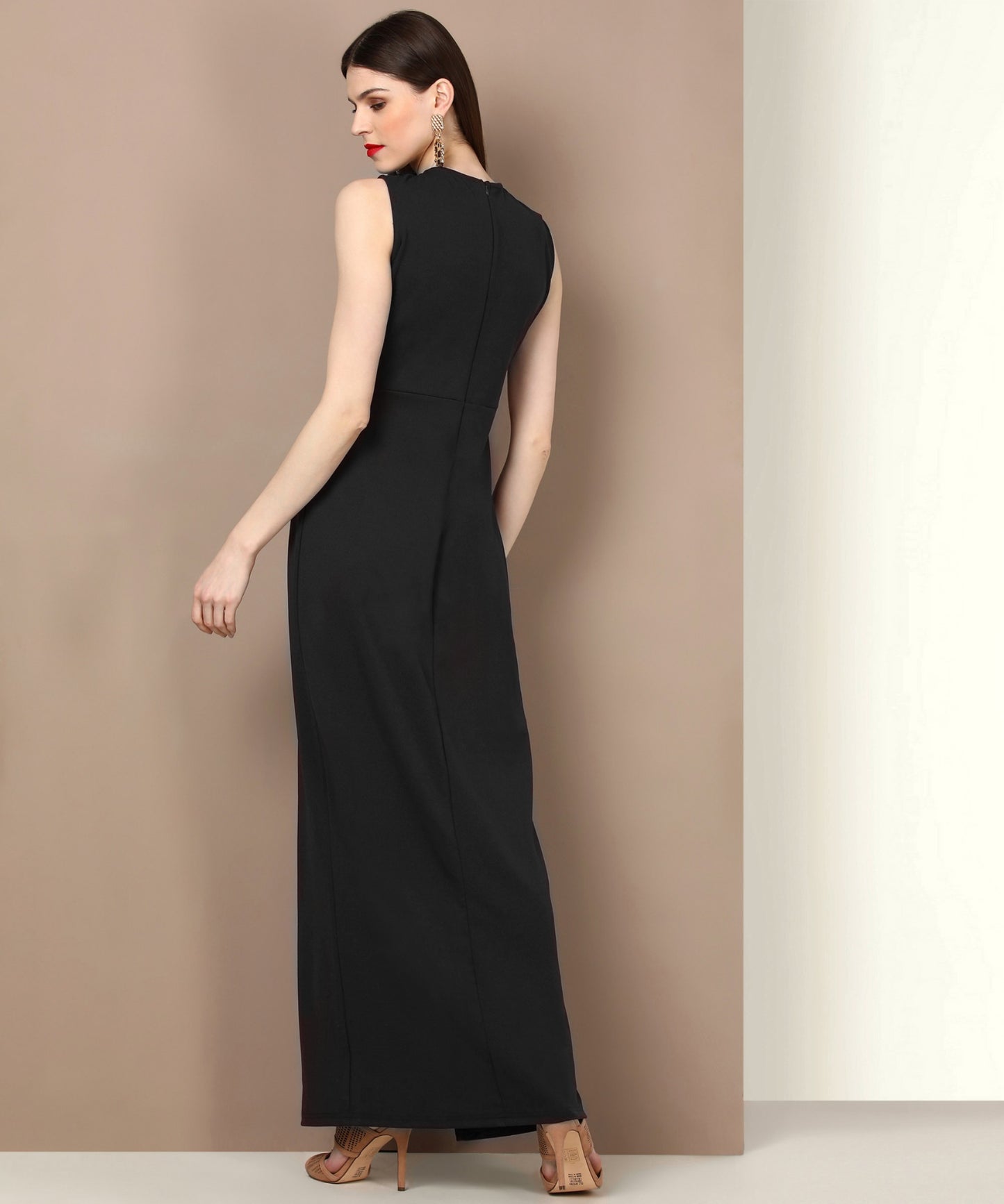 Black Sleeveless Keyhole Neck Bodycon Maxi Dress for Women – Party Wear