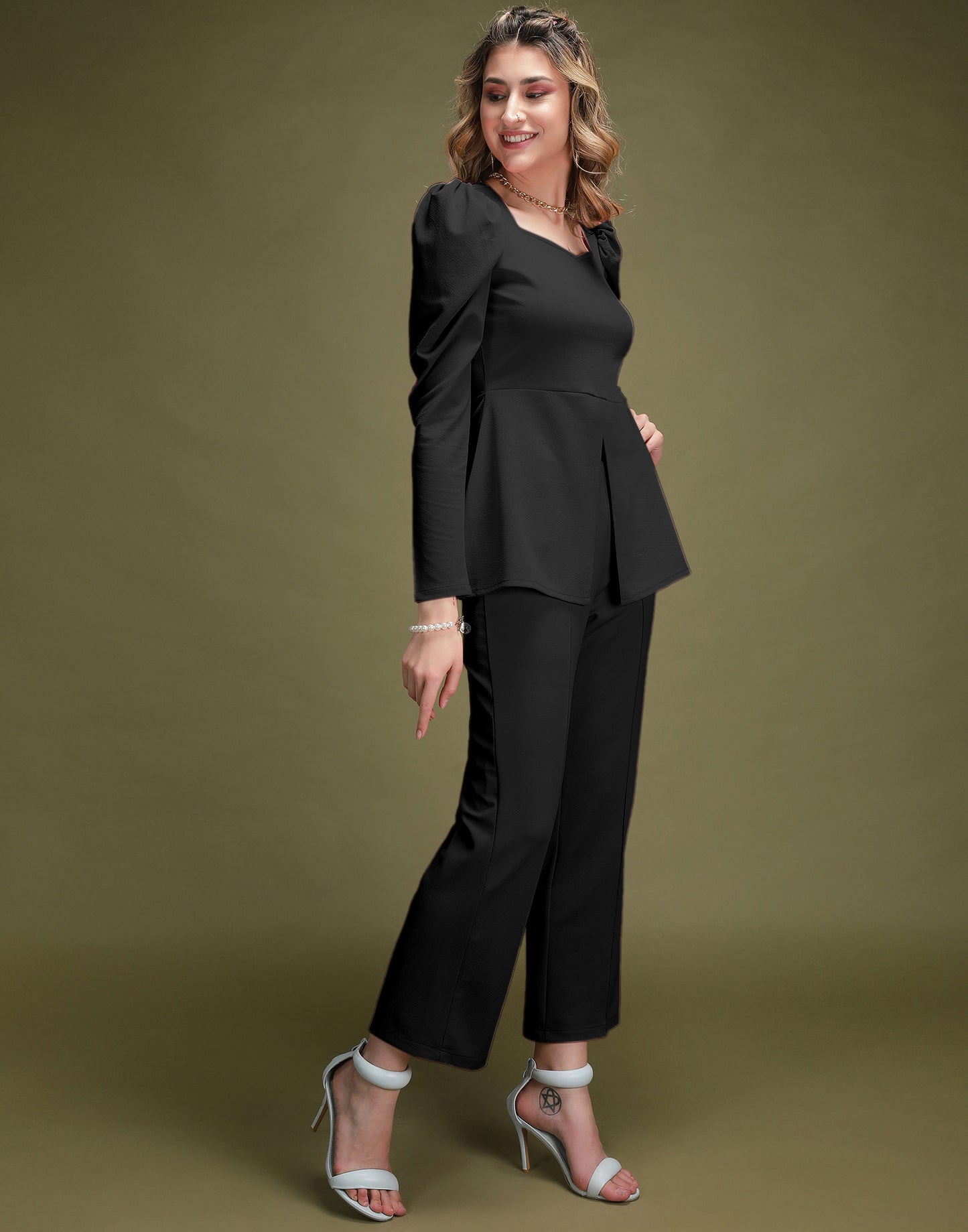 SILKONIC Black Peplum Co-Ord Set – Timeless Elegance