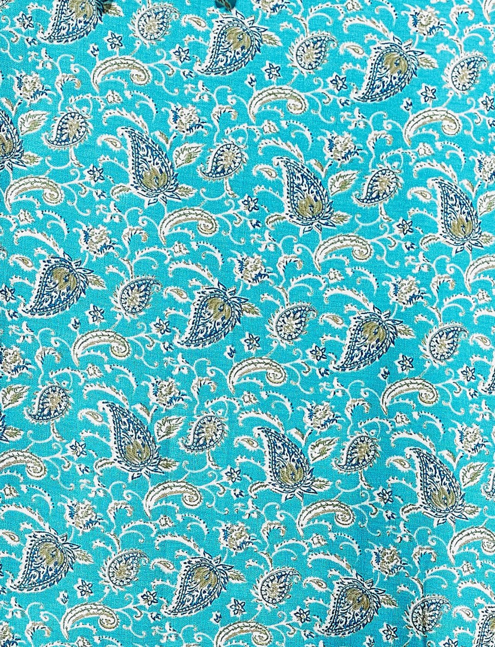 Blue Cotton Blend Kurta Set with Foil Print & Mirror Work – SILKONIC