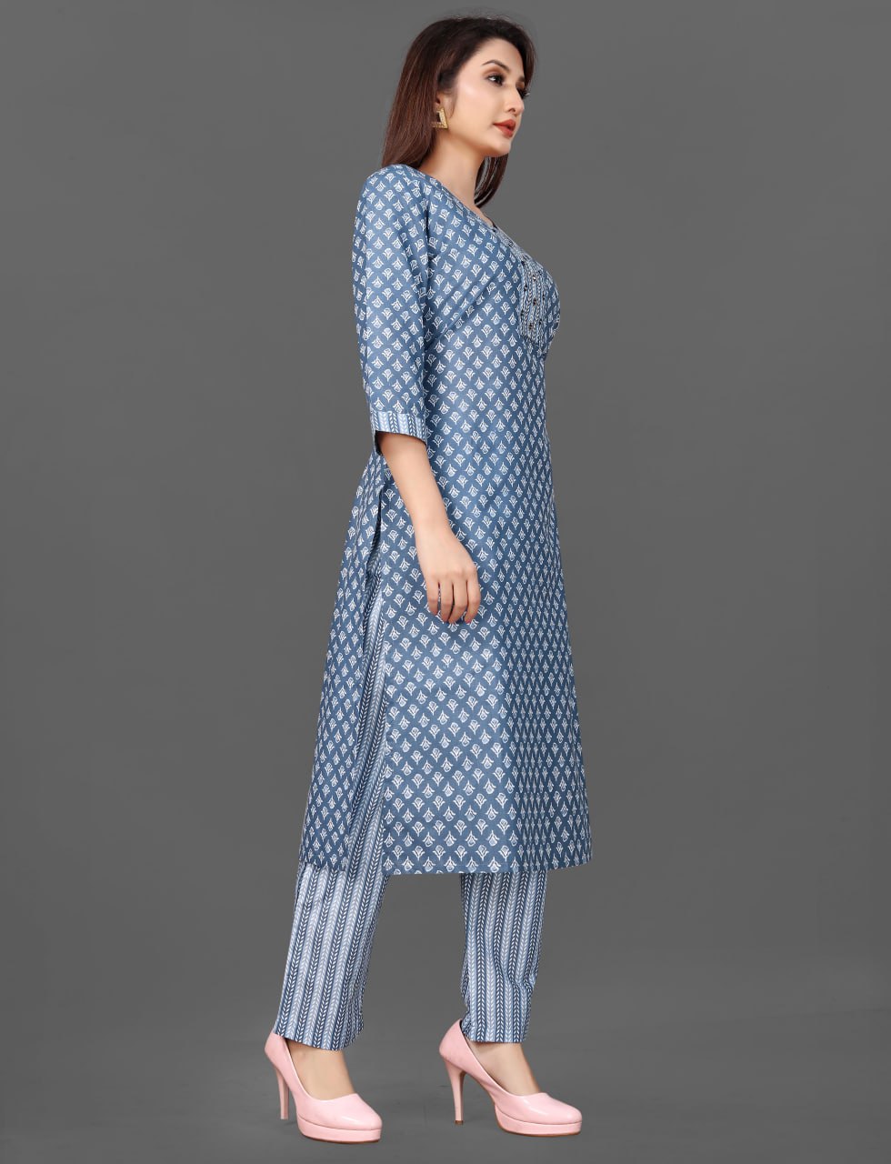 Silkonic Kalki Blue Mirror Work Cotton Kurta Set