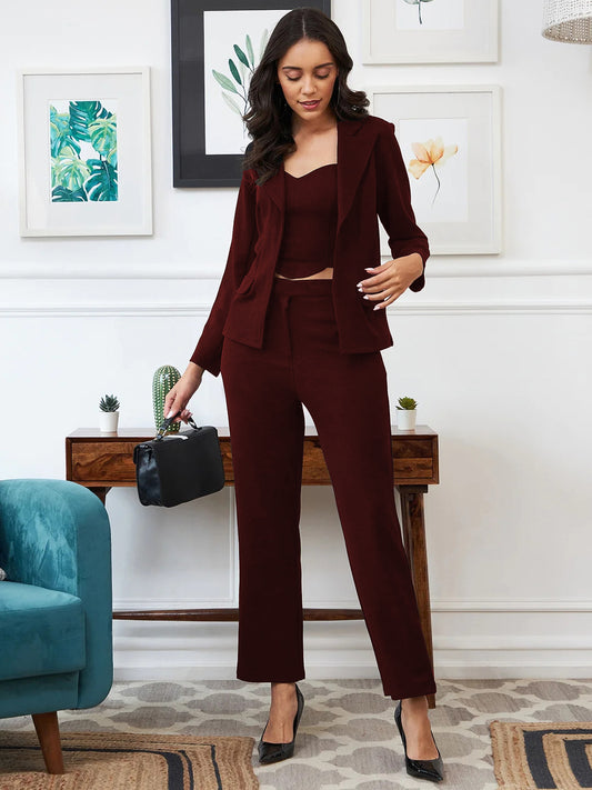SILKONIC Women's Maroon Blazer Co-ord Set – Power Chic Look