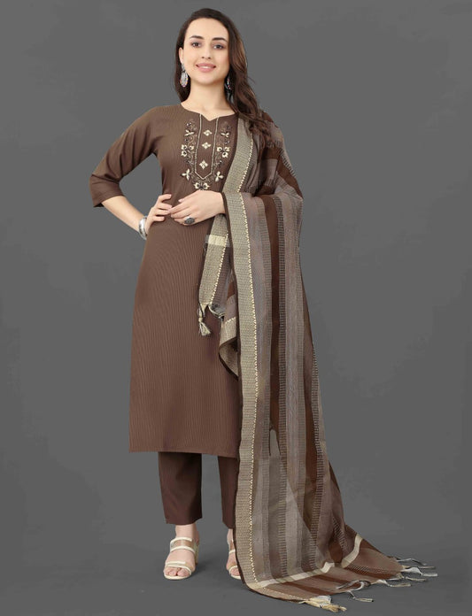 Mohini Brown Mirror Work Ethnic Set