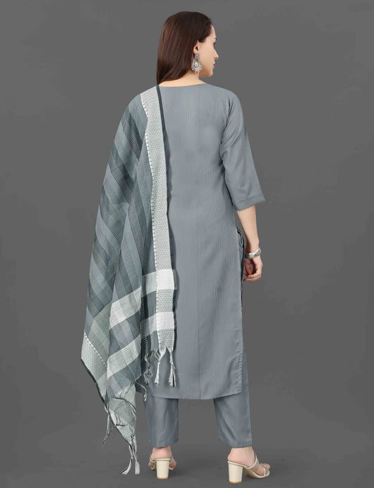 Mohini Grey Mirror Work Ethnic Set for Women