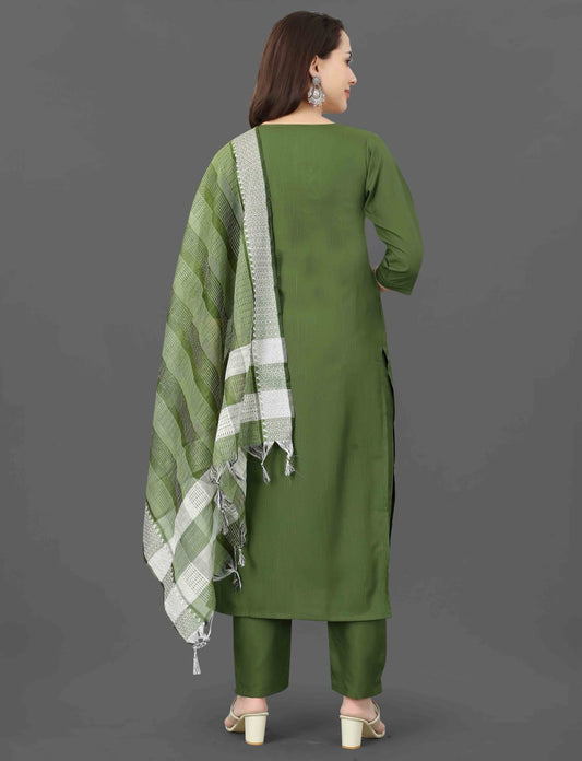 Mohini Olive Mirror Work Ethnic Set for Women