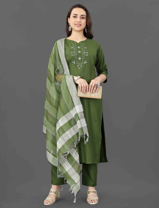 Mohini Olive Mirror Work Ethnic Set for Women