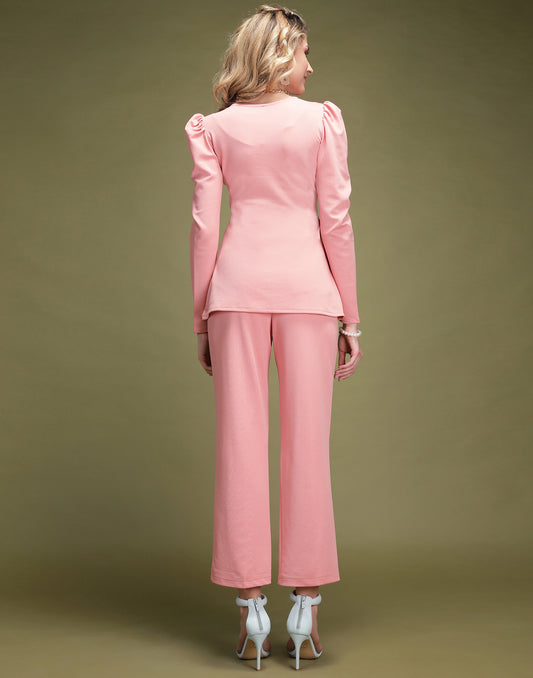 SILKONIC Peach Peplum Co-Ord Set – Subtle Grace