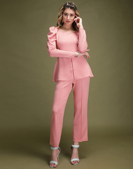 SILKONIC Peach Peplum Co-Ord Set – Subtle Grace