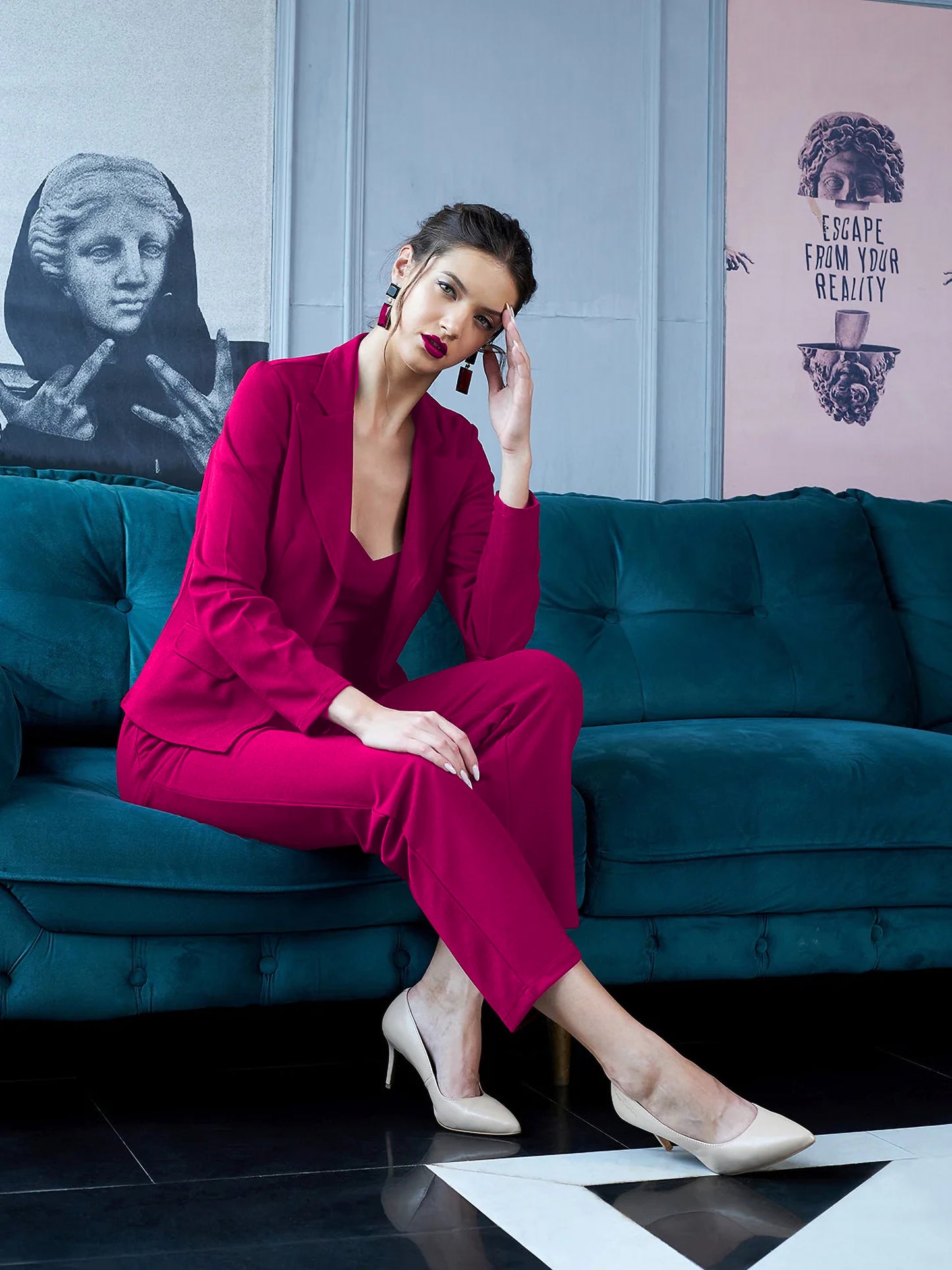 SILKONIC Women's Hot Pink Blazer Co-ord Set – Trendy & Fierce