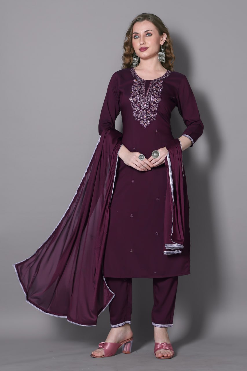 Purple Embroidered Silk Blend Suit Set with Dupatta – Graceful Ethnic Wear for Women | SILKONIC
