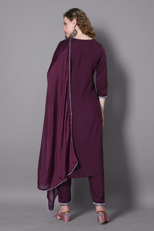 Purple Embroidered Silk Blend Suit Set with Dupatta – Graceful Ethnic Wear for Women | SILKONIC