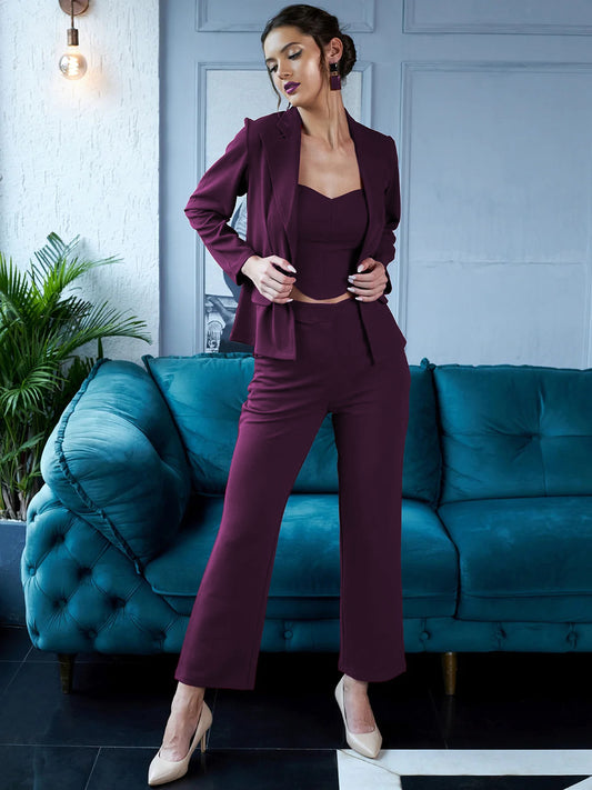 SILKONIC Women's Deep Purple Blazer Co-ord Set – Royal & Refined