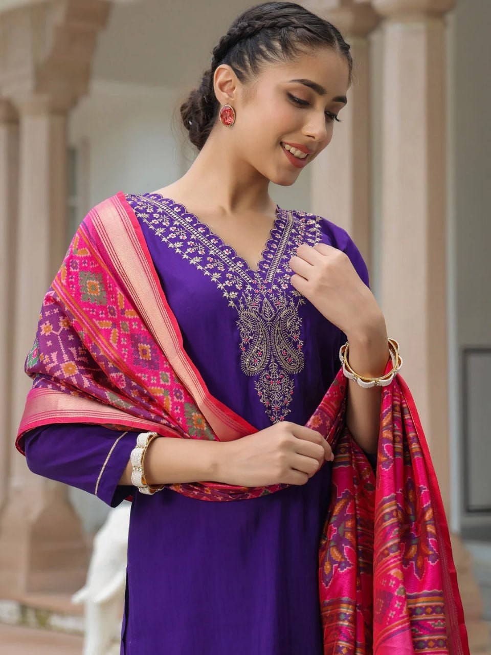 Noor Embroidered Purple Ethnic Set