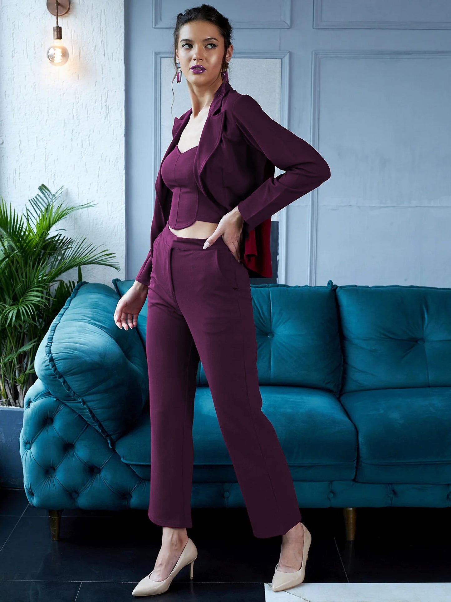SILKONIC Women's Deep Purple Blazer Co-ord Set – Royal & Refined