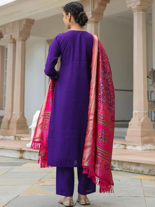 Noor Embroidered Purple Ethnic Set