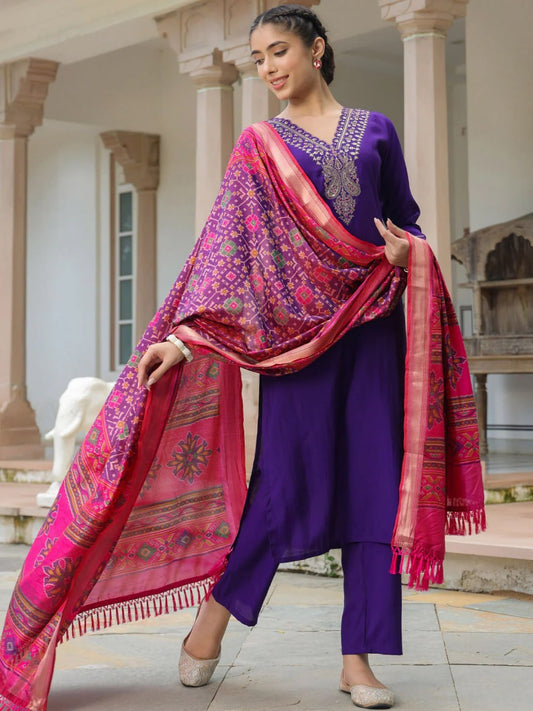 Noor Embroidered Purple Ethnic Set