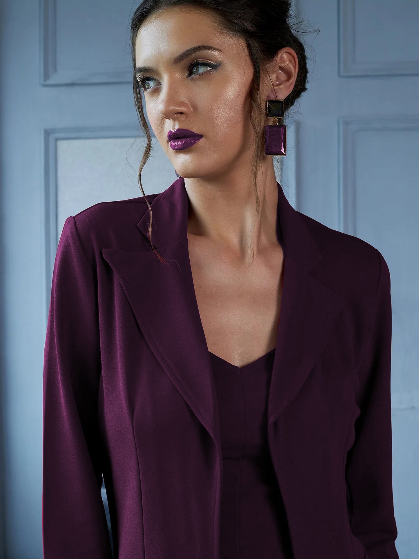SILKONIC Women's Deep Purple Blazer Co-ord Set – Royal & Refined