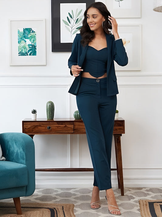 SILKONIC Women's Teal Blue Blazer Co-ord Set – Modern & Cool