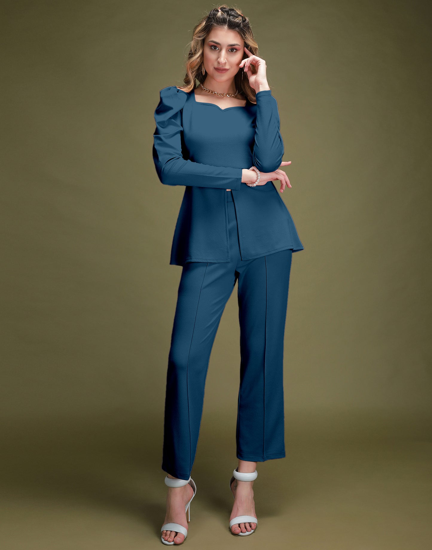 SILKONIC Teal Peplum Co-Ord Set – Cool & Contemporary