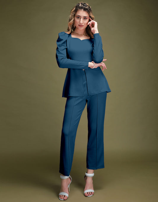 SILKONIC Teal Peplum Co-Ord Set – Cool & Contemporary