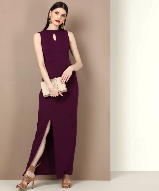 Wine Sleeveless Keyhole Neck Bodycon Maxi Dress for Women – Party & Evening Wear
