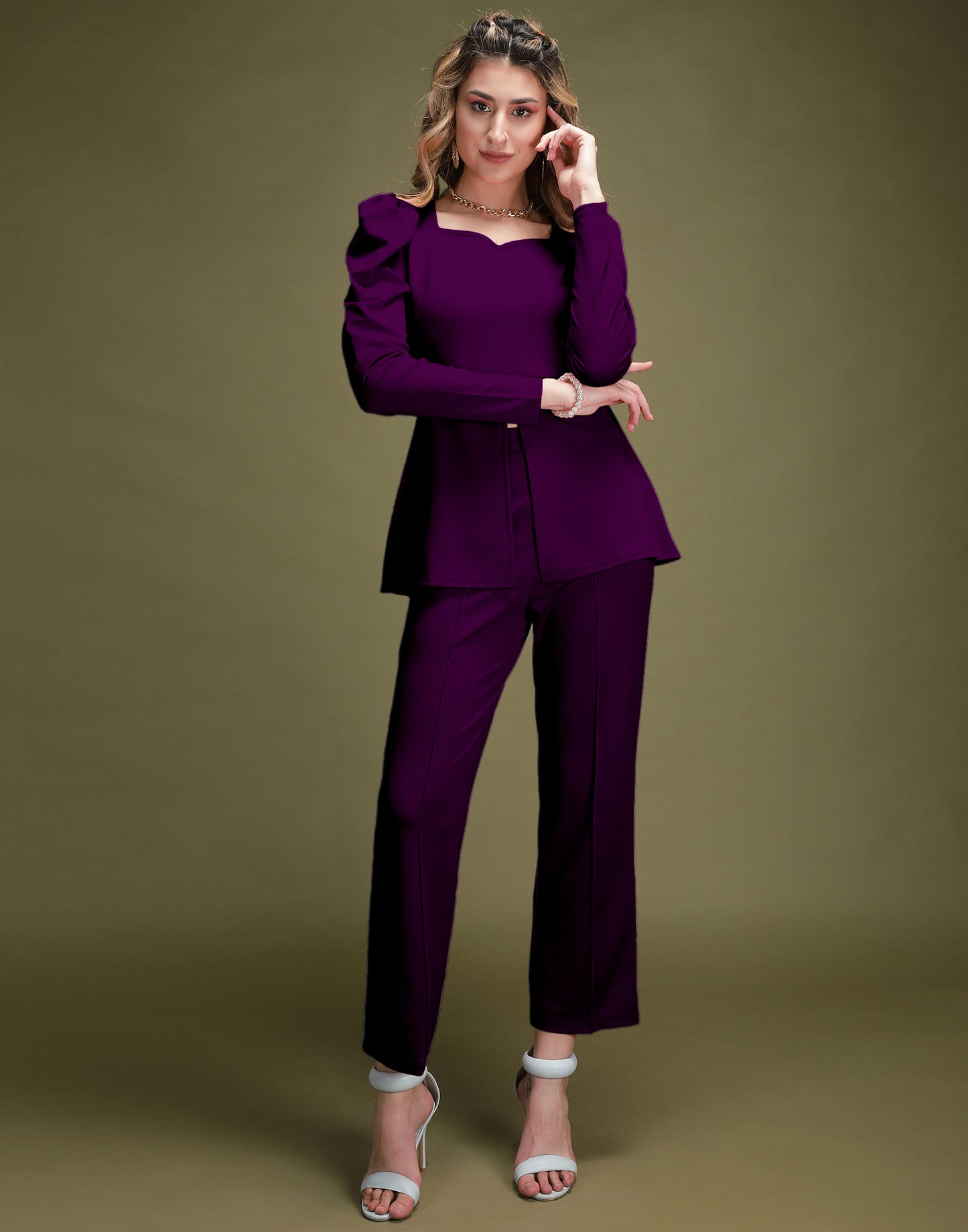 SILKONIC Wine Peplum Co-Ord Set – Luxe in Every Stitch