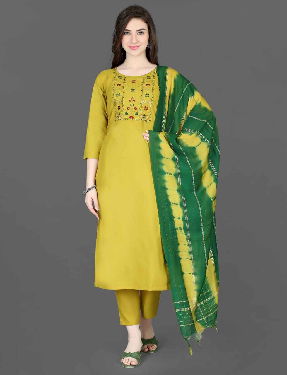 Sunlit Bloom Embroidered Yellow Cotton Blend Suit Set with Chanderi Dupatta