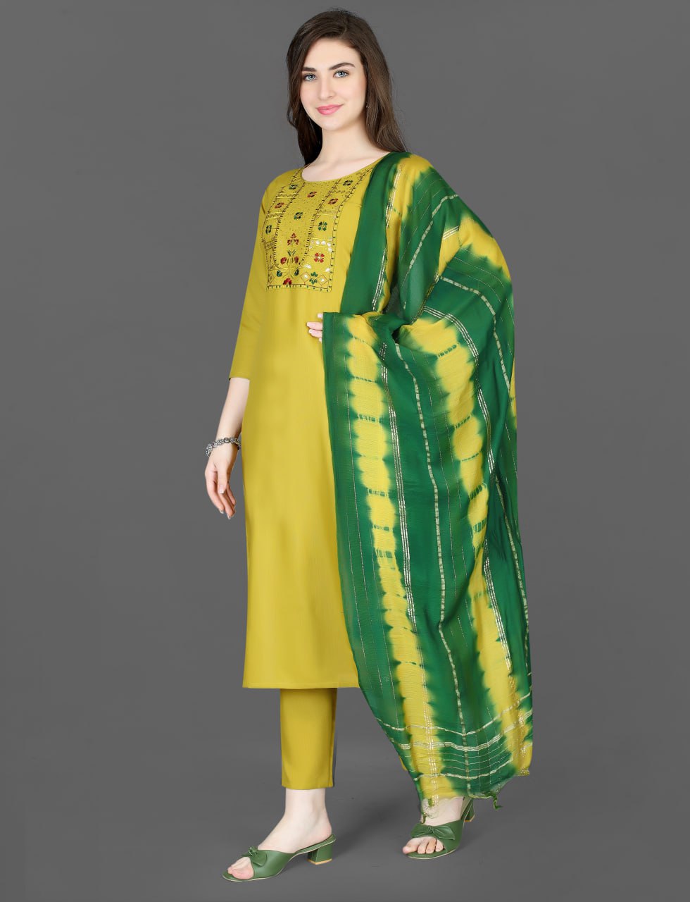 Sunlit Bloom Embroidered Yellow Cotton Blend Suit Set with Chanderi Dupatta