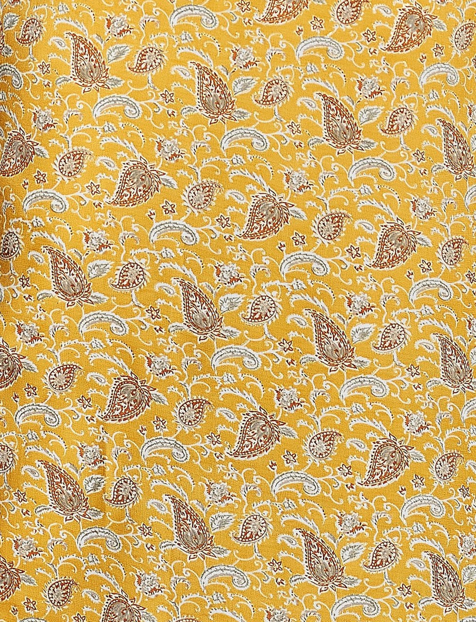 Yellow Cotton Blend Kurta Set with Foil Print & Mirror Work – SILKONIC
